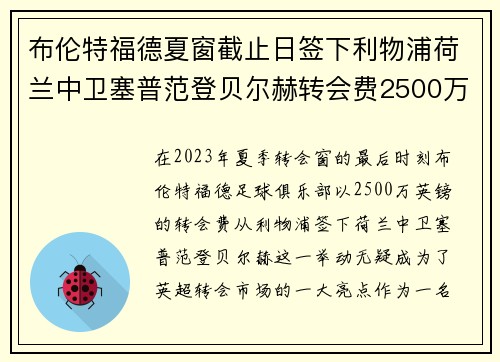 布伦特福德夏窗截止日签下利物浦荷兰中卫塞普范登贝尔赫转会费2500万英镑 布伦特福德夏窗截止日签下利物浦荷兰中卫塞普范登贝尔赫转会费2500万英镑